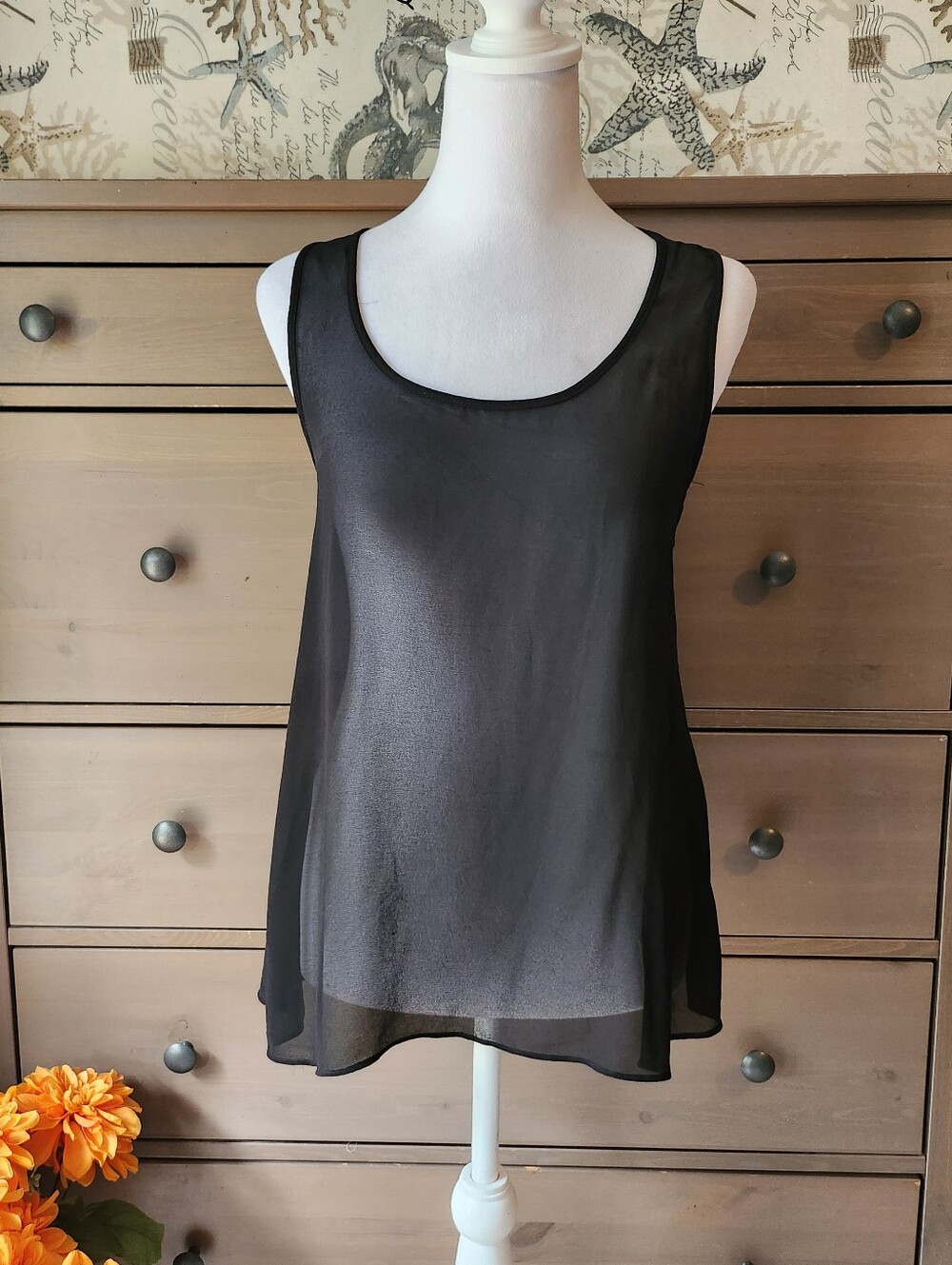 SIS SIS Black Sheer Open Back Scoop Neck Tank Top